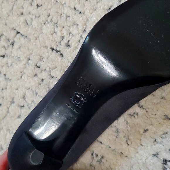 STUART WEITZMAN Chantelle Satin + Lace Peep Toe Heels - Picture 6 of 6